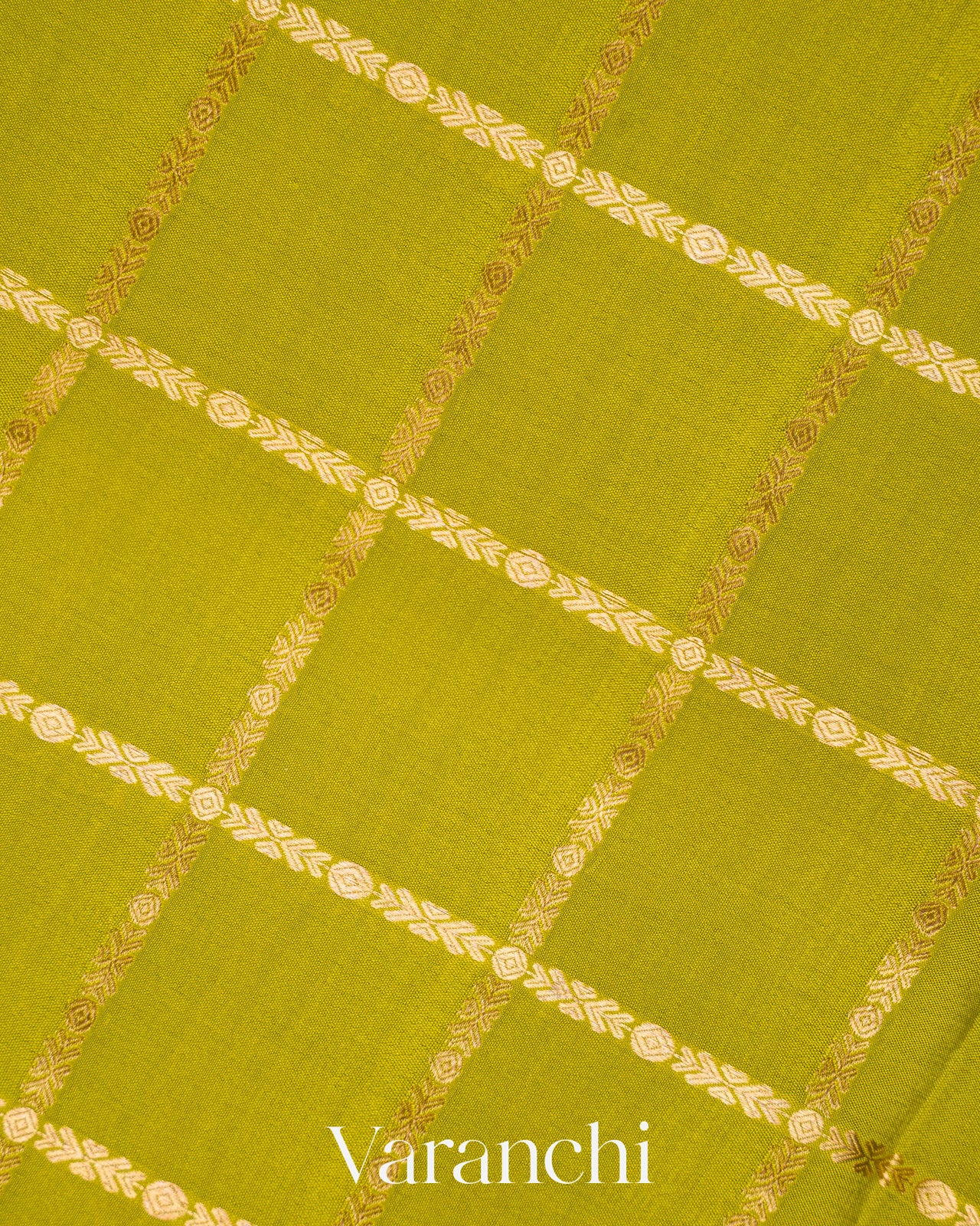 Lime Green Checkered Pure Mysore Crepe Silk Saree