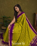 Lime Green Checkered Pure Mysore Crepe Silk Saree
