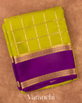 Lime Green Checkered Pure Mysore Crepe Silk Saree