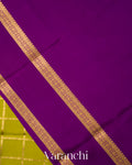 Lime Green Checkered Pure Mysore Crepe Silk Saree