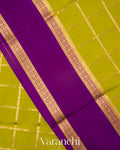 Lime Green Checkered Pure Mysore Crepe Silk Saree