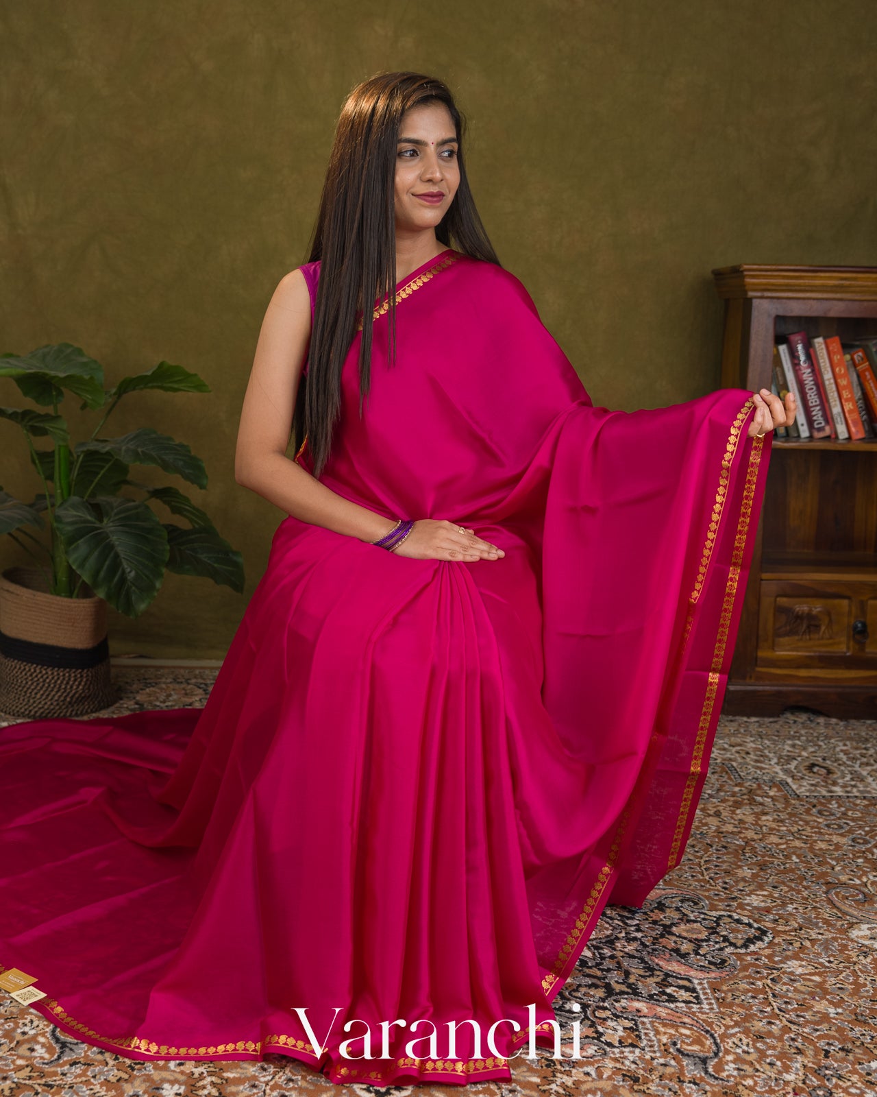 Rani Pink Pure Mysore Crepe Silk Saree