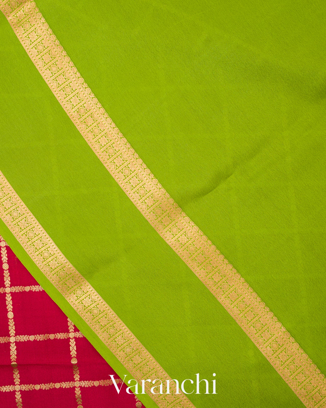 Maroon Checkered Pure Mysore Crepe Silk Saree