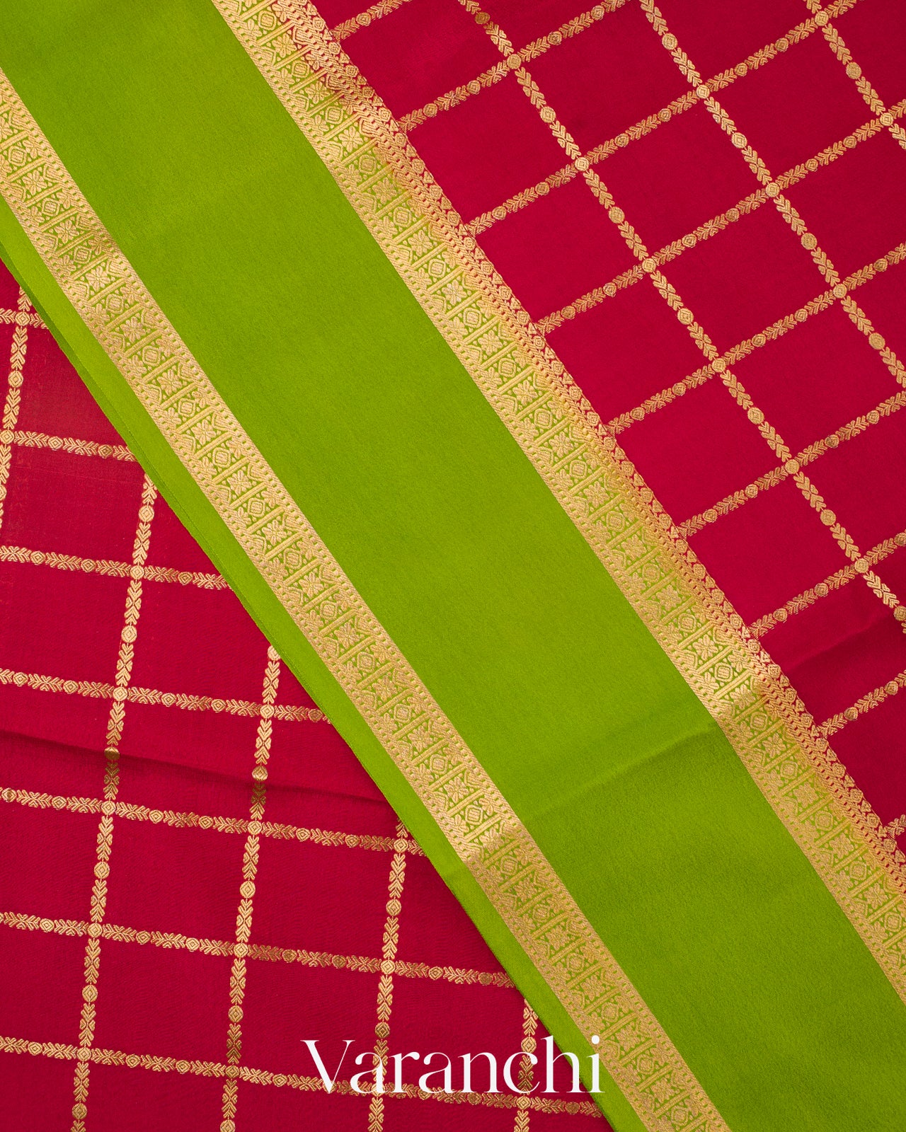 Maroon Checkered Pure Mysore Crepe Silk Saree