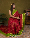 Maroon Checkered Pure Mysore Crepe Silk Saree