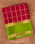 Maroon Checkered Pure Mysore Crepe Silk Saree