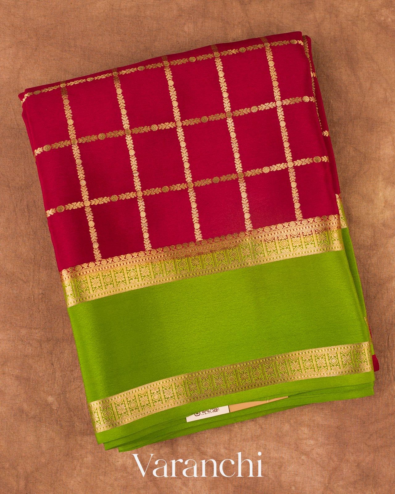 Maroon Checkered Pure Mysore Crepe Silk Saree