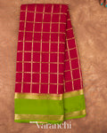 Maroon Checkered Pure Mysore Crepe Silk Saree
