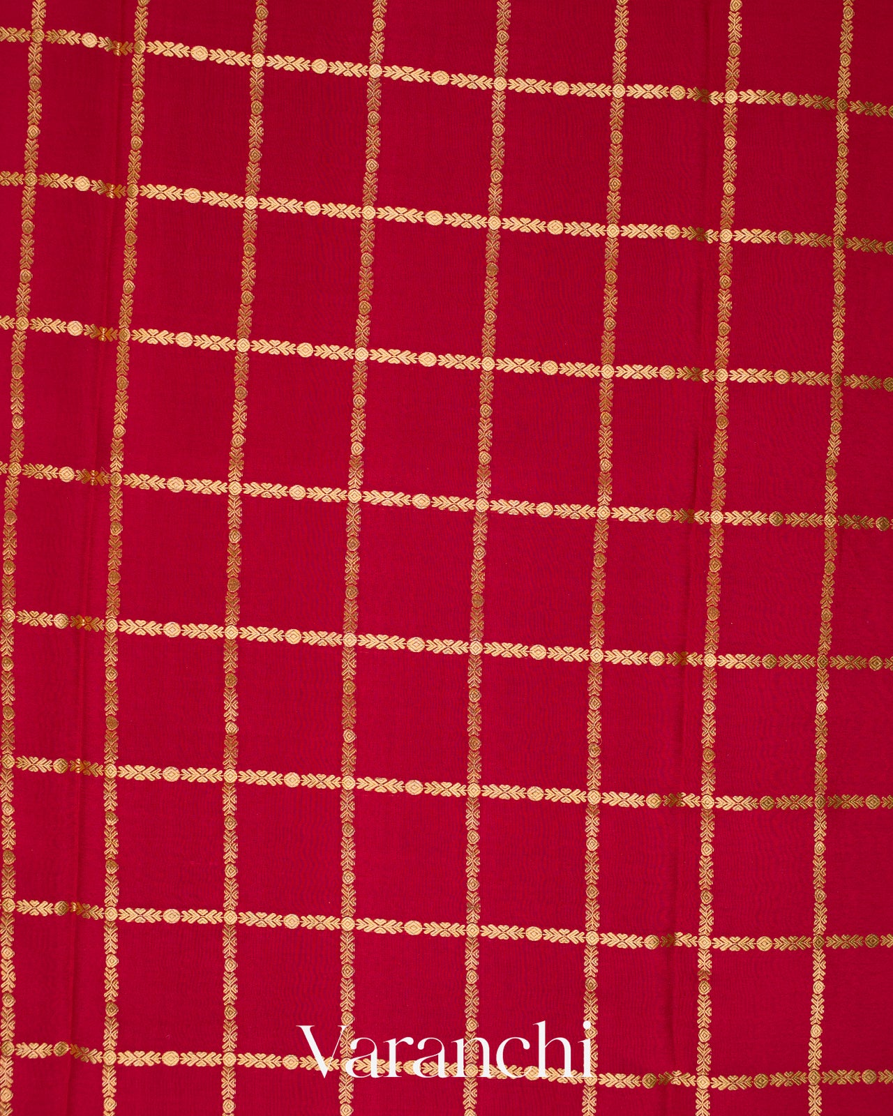 Maroon Checkered Pure Mysore Crepe Silk Saree