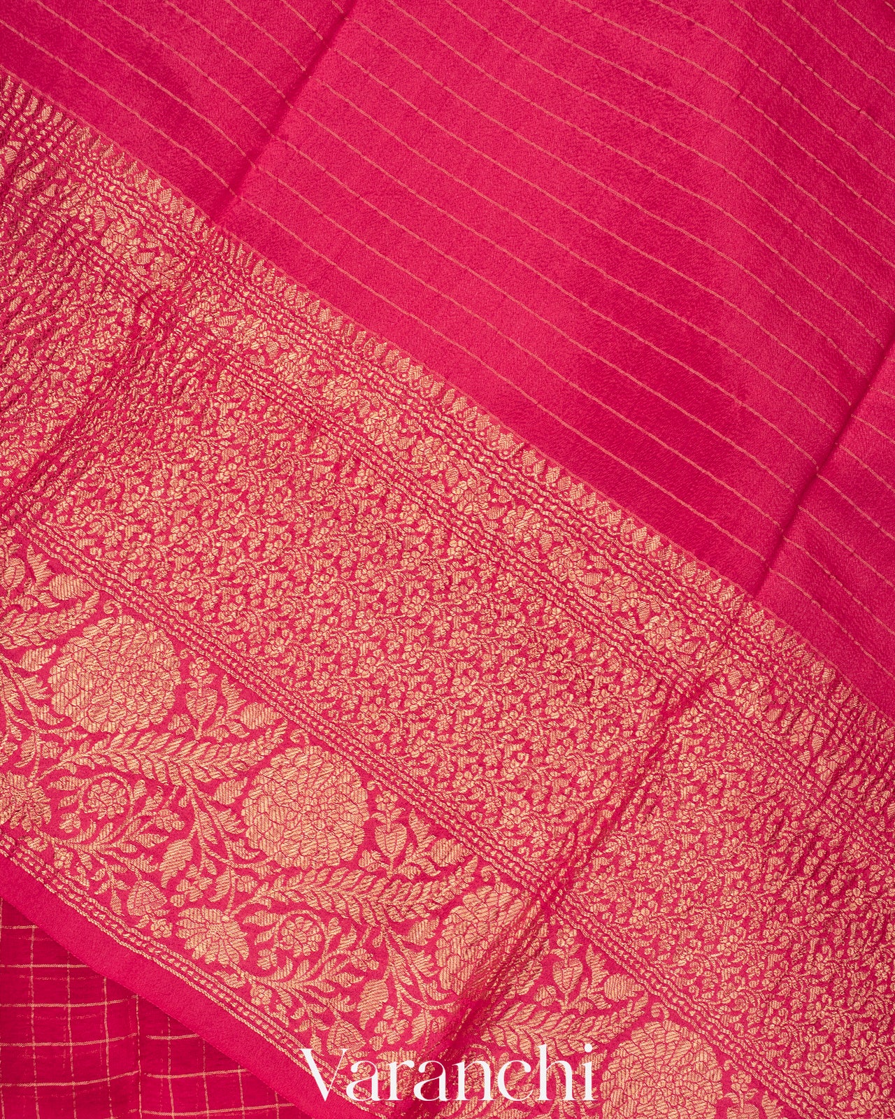 Reddish Pink Pure Crush Kora Silk Saree 