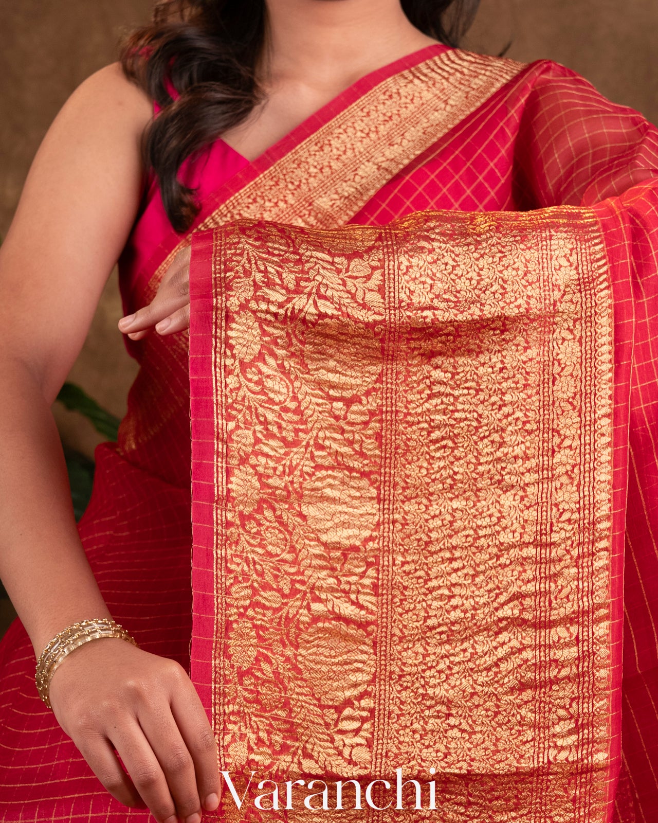 Reddish Pink Pure Crush Kora Silk Saree 