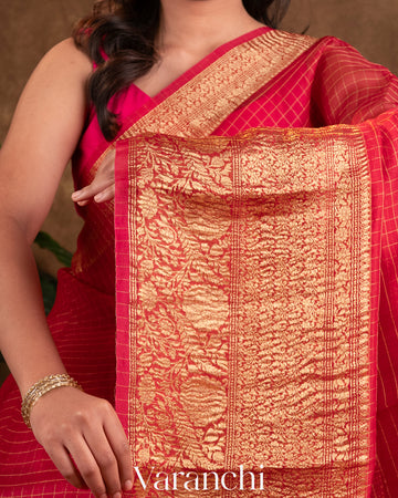 Reddish Pink Pure Crush Kora Silk Saree 