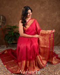 Reddish Pink Pure Crush Kora Silk Saree 