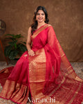 Reddish Pink Pure Crush Kora Silk Saree 