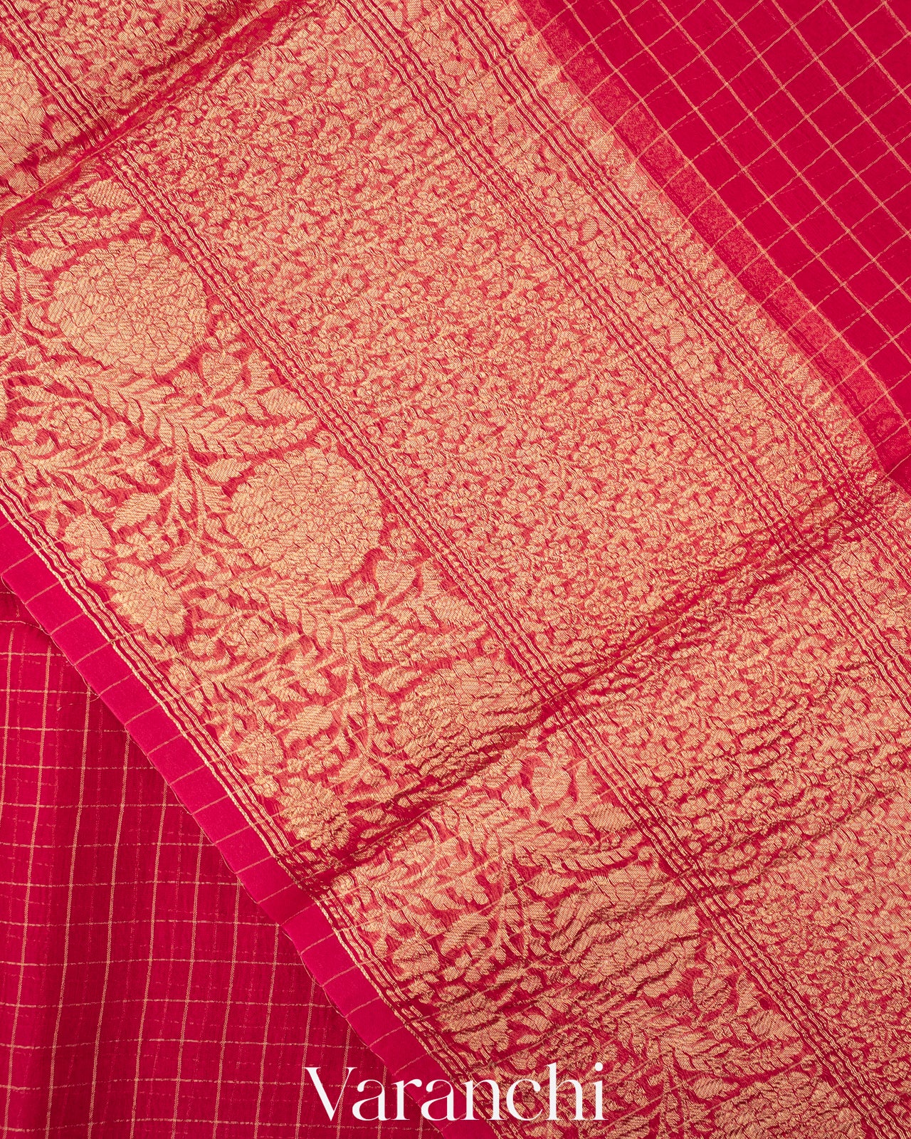 Reddish Pink Pure Crush Kora Silk Saree 