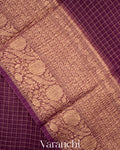 Deep Wine Purple Pure Crush Kora Silk Saree 