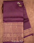 Deep Wine Purple Pure Crush Kora Silk Saree 