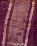 Deep Wine Purple Pure Crush Kora Silk Saree 