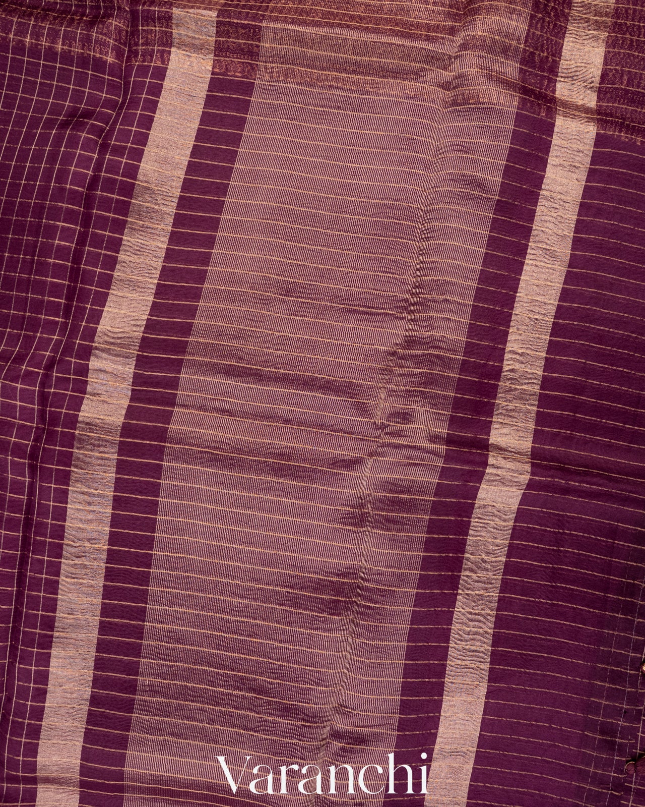 Deep Wine Purple Pure Crush Kora Silk Saree 