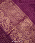 Deep Wine Purple Pure Crush Kora Silk Saree 