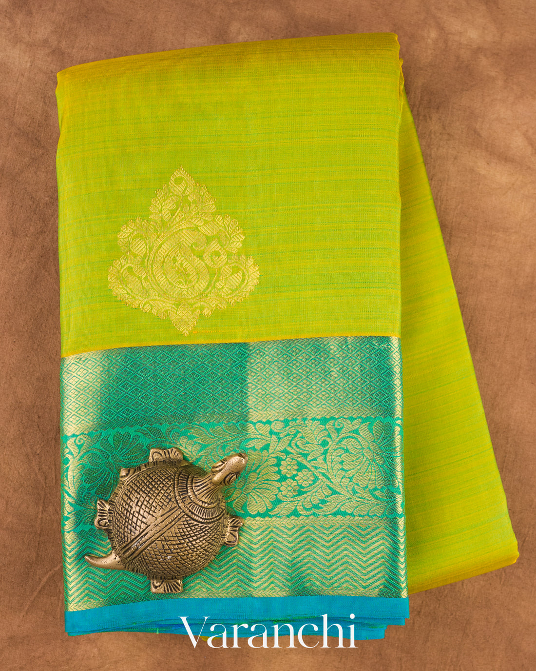Olive Yellow Pure Kanchipuram Silk Handloom Saree