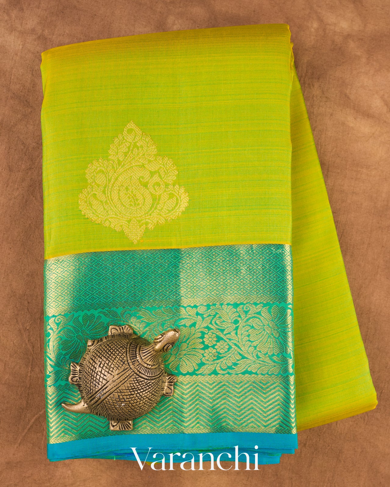 Olive Yellow Pure Kanchipuram Silk Handloom Saree