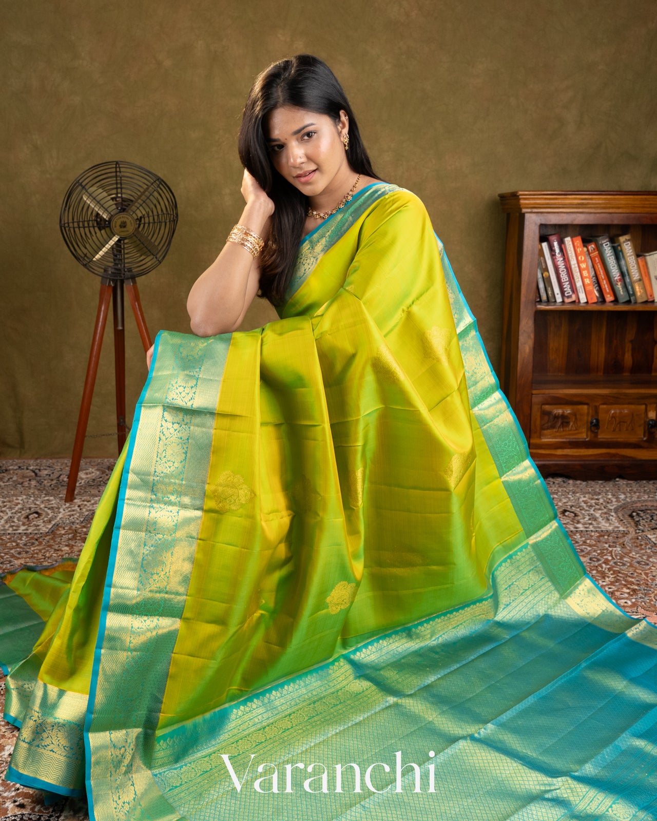 Olive Yellow Pure Kanchipuram Silk Handloom Saree