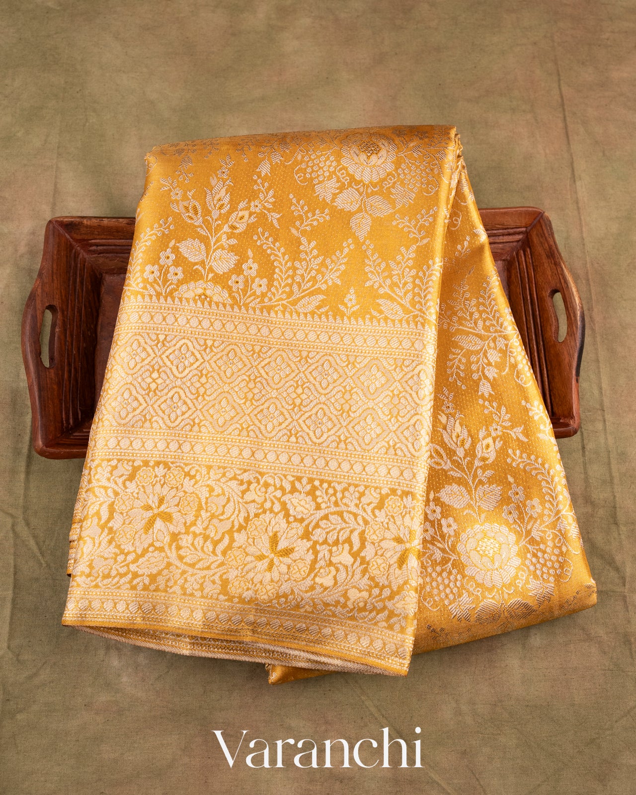 Golden Floral Heavy Brocade Pure Tissue Kanchipuram Silk Saree