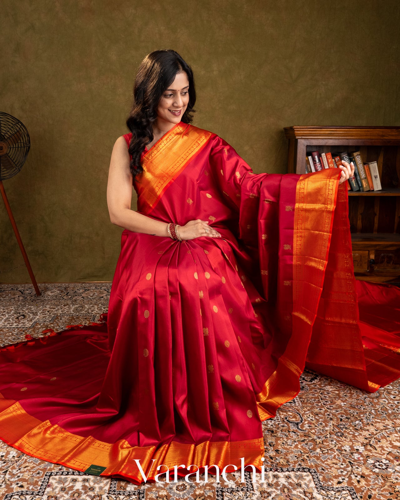 Vermilion Red Pure Kanchipuram Silk Saree