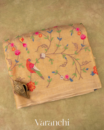Golden Embroidered Pure Tissue Kota Silk Saree