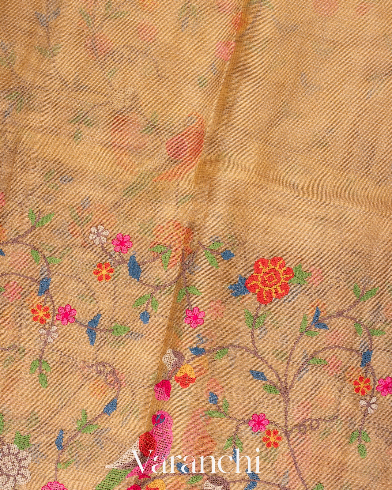 Golden Embroidered Pure Tissue Kota Silk Saree