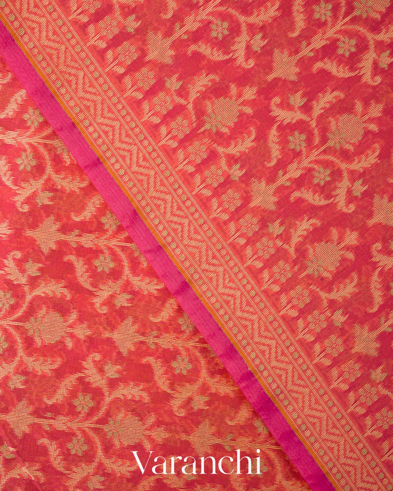 Coral Jamdani Pure Kora Silk Cotton Saree 