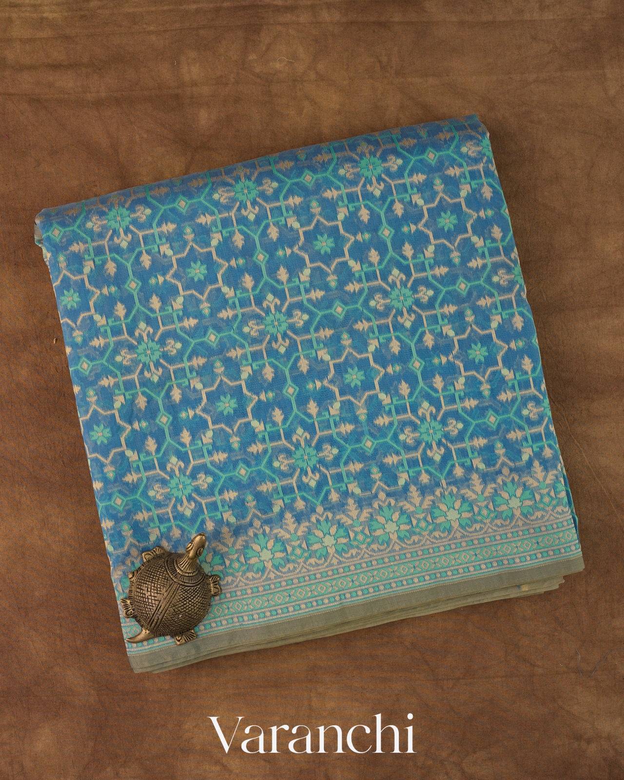 Muted Blue Jamdani Pure Kora Silk Cotton Saree 