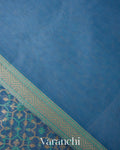 Muted Blue Jamdani Pure Kora Silk Cotton Saree 