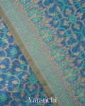 Muted Blue Jamdani Pure Kora Silk Cotton Saree 