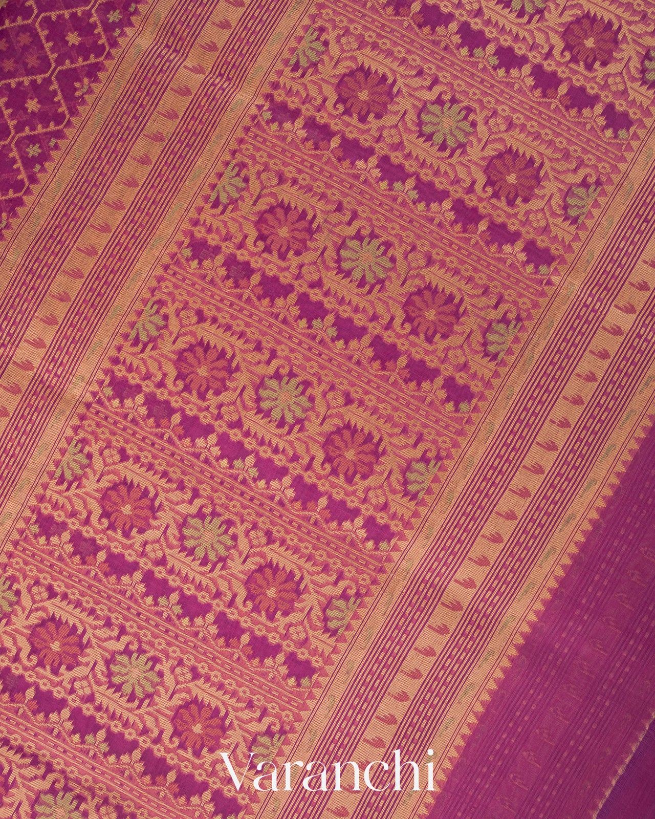 Onion Pink Jamdani Pure Kora Silk Cotton Saree 