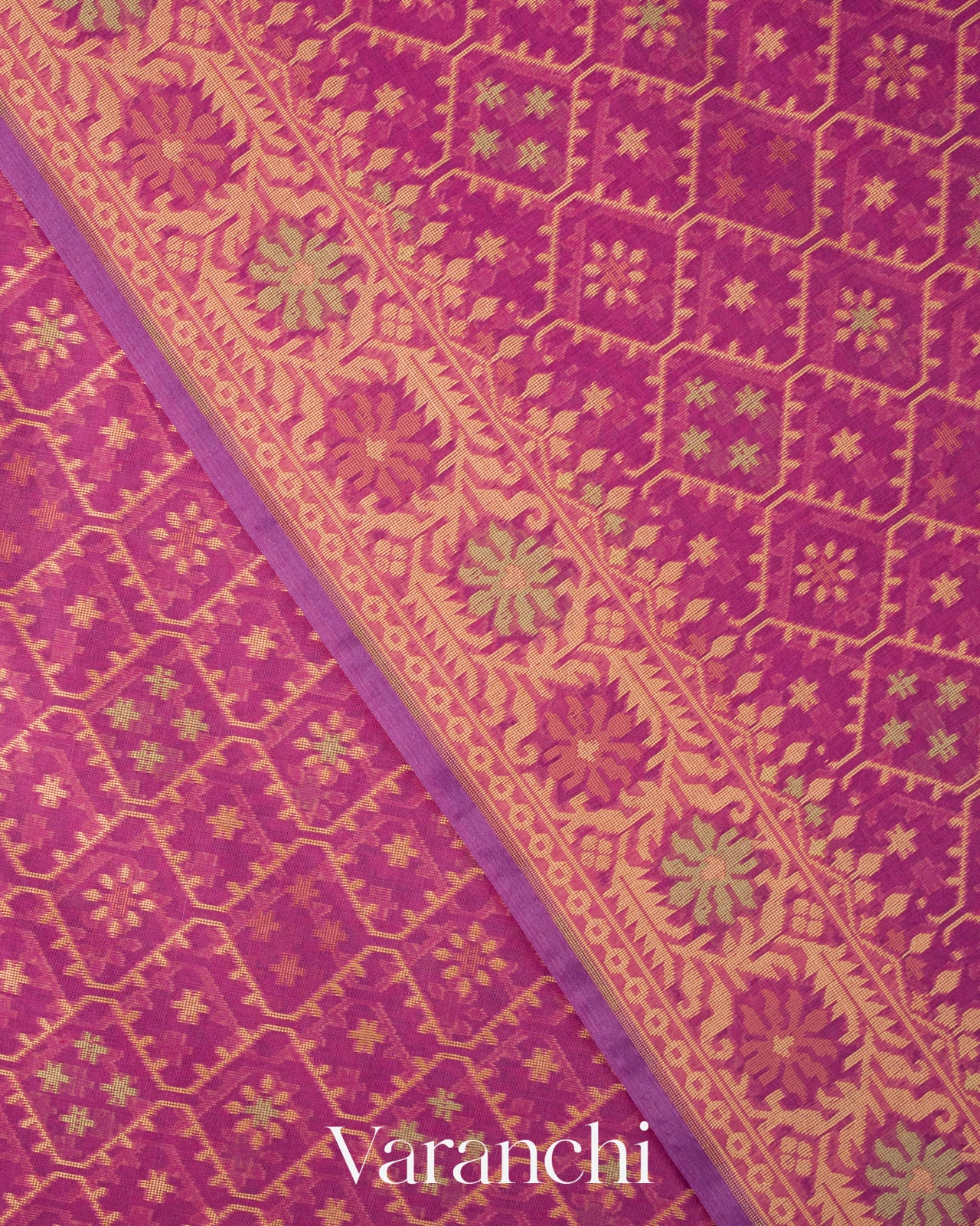 Onion Pink Jamdani Pure Kora Silk Cotton Saree 