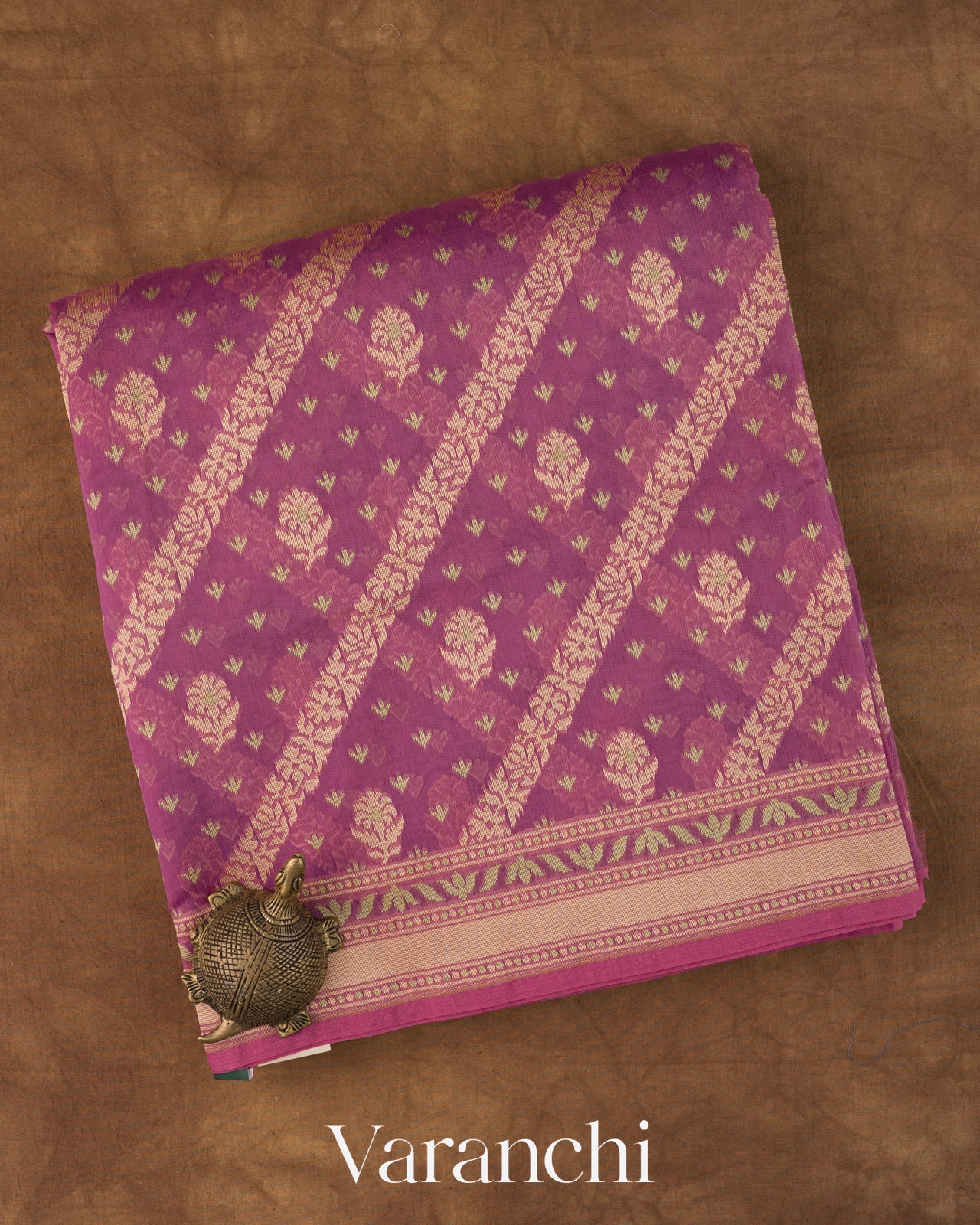 Onion Pink Lehariya Jamdani Pure Kora Silk Cotton Saree 
