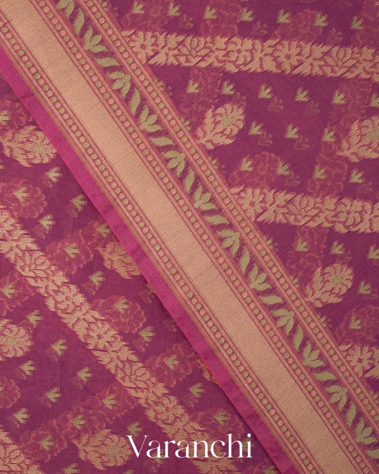 Onion Pink Lehariya Jamdani Pure Kora Silk Cotton Saree 