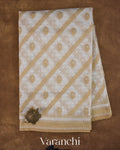 White Lehariya Jamdani Pure Kora Silk Cotton Saree
