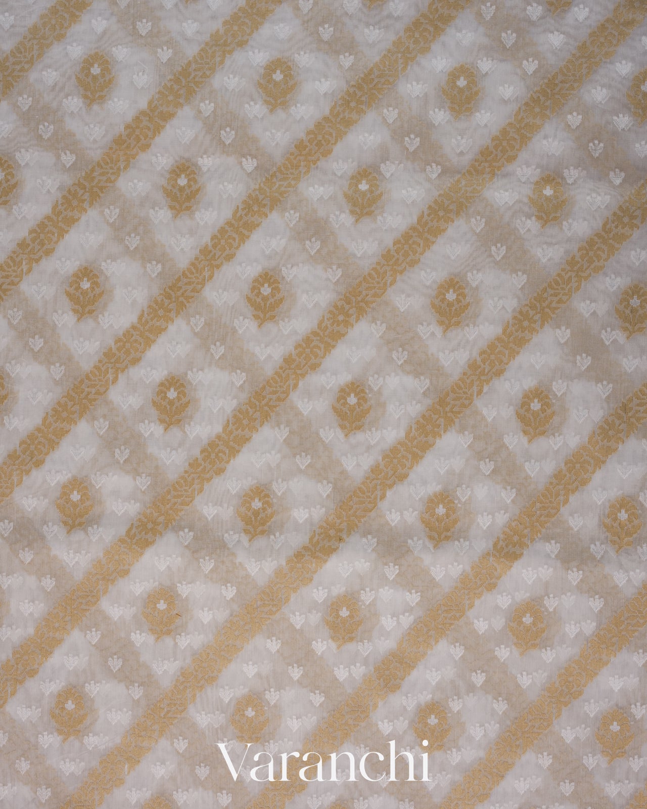 White Lehariya Jamdani Pure Kora Silk Cotton Saree
