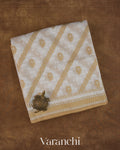 White Lehariya Jamdani Pure Kora Silk Cotton Saree