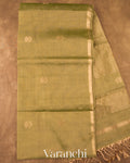 Olive Gold Pure Maheswari Silk Cotton Tissue Handloom Saree 