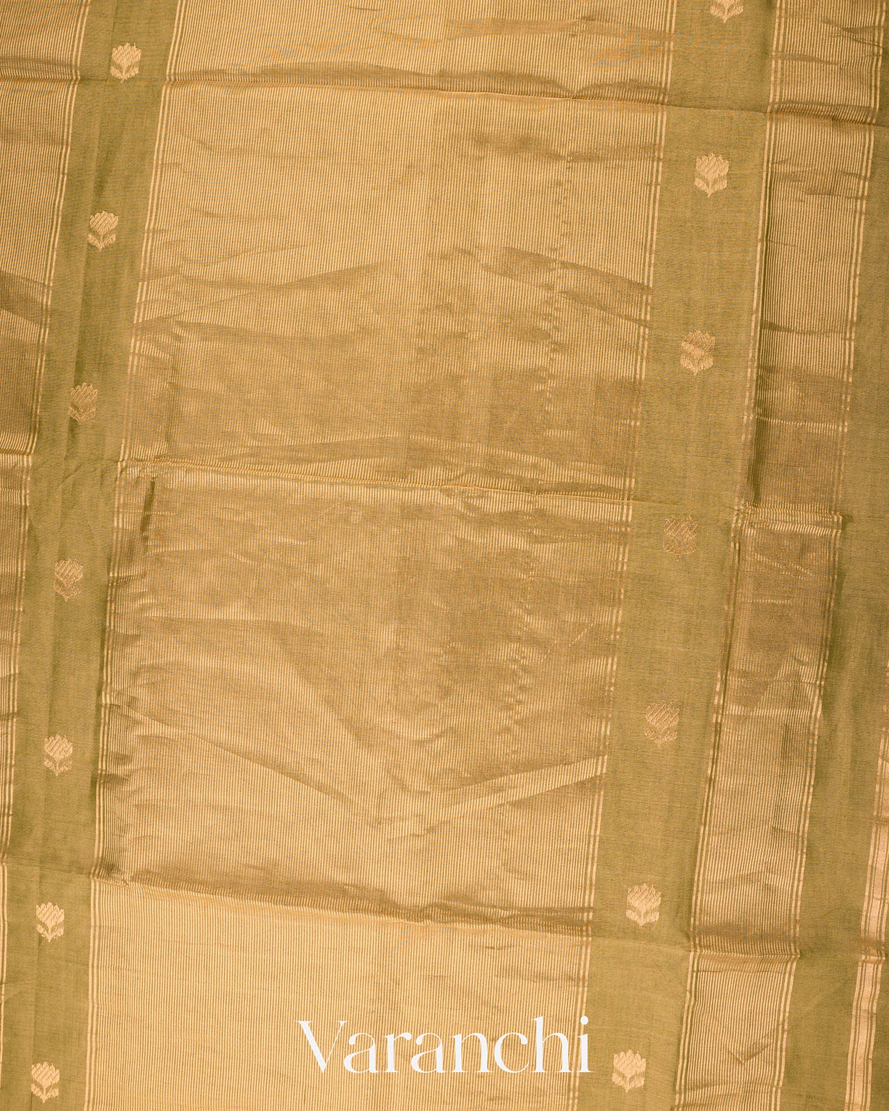 Olive Gold Pure Maheswari Silk Cotton Tissue Handloom Saree 