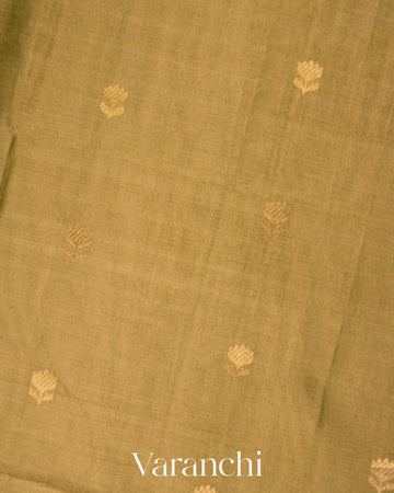 Olive Gold Pure Maheswari Silk Cotton Tissue Handloom Saree 