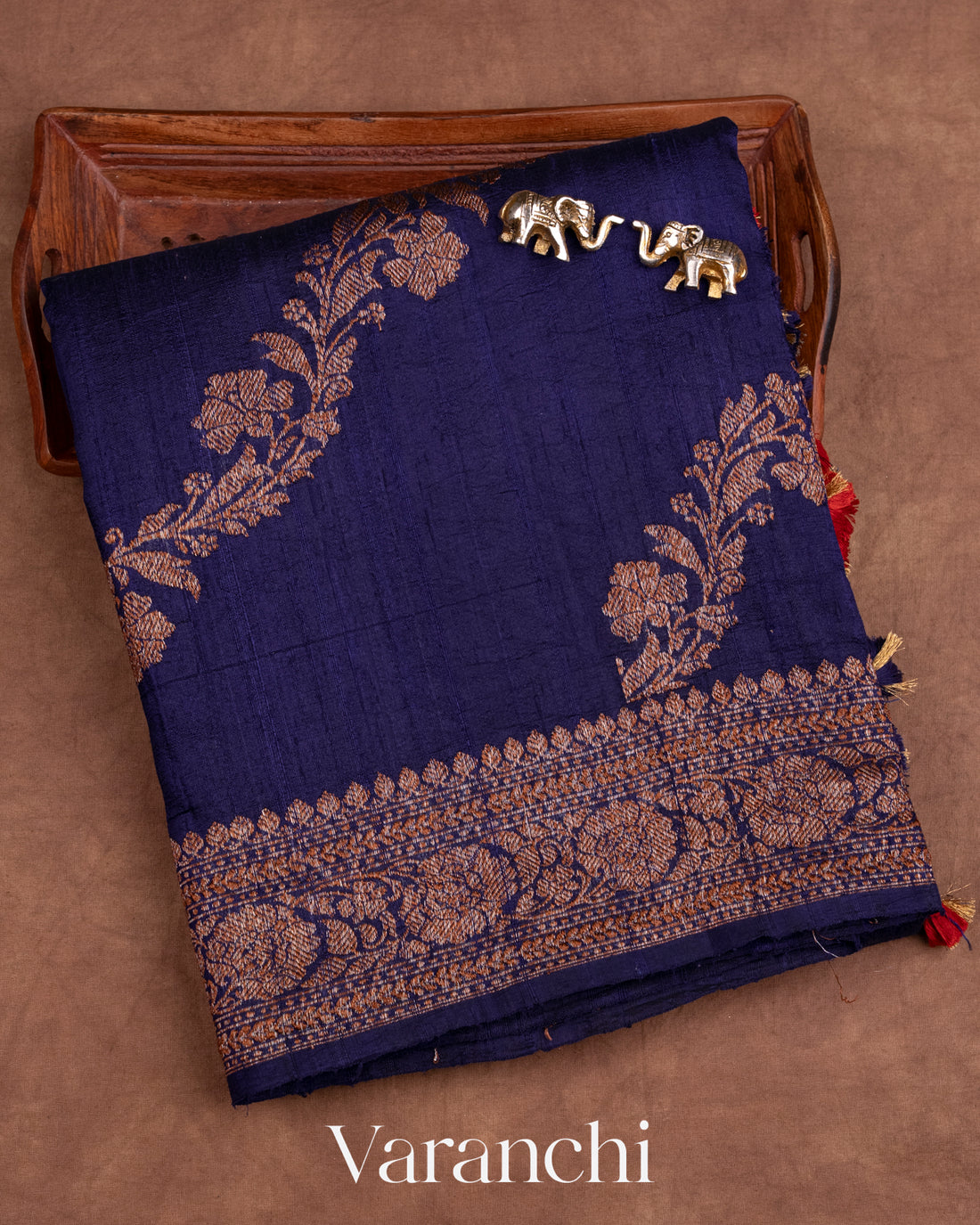 Deep Navy Blue Lehariya Pure Raw Silk Handloom Saree