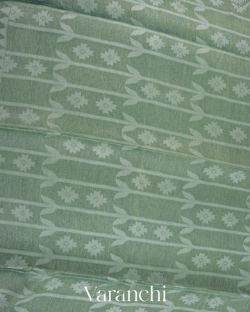 Sage Green Dhakai Jamdhani Pure Muslin Silk Handloom Saree