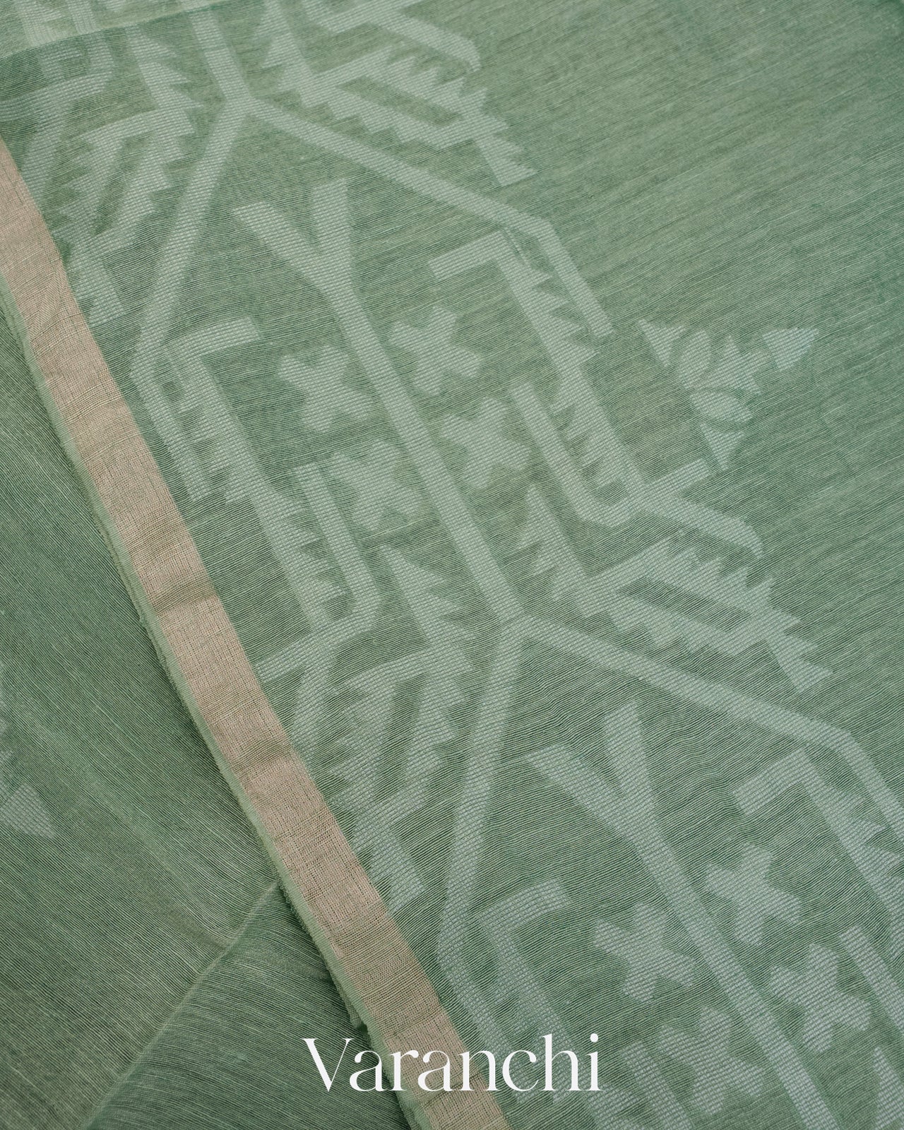 Sage Green Dhakai Jamdhani Pure Muslin Silk Handloom Saree